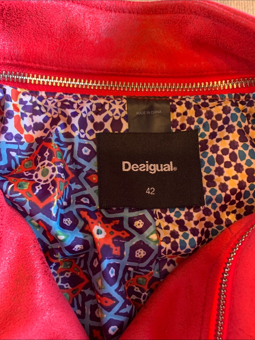 Desigual Women's Red Moto Asymmetrical Zip Leather Jacket - Picture 2 of 16